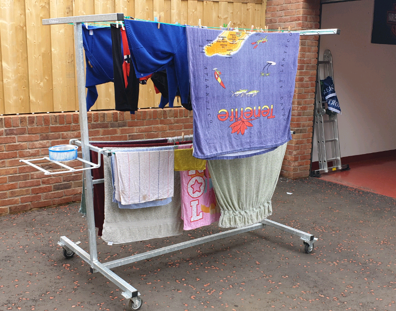 Mobile galvanised clothes lines on wheels for drying clothes in