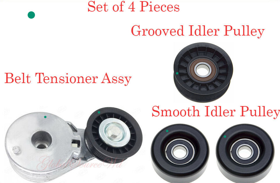 4 Pcs Belt Tensioner Assy & 3 Belt Idler Pulley For Malibu 2004-2006 G6 2005-2