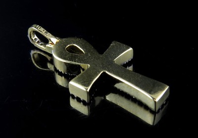 Pre-owned Jewelry Unlimited Men's 10k Yellow Gold Solid Ankh Cross Genuine Diamond Pendant 0.4 Ct 1"