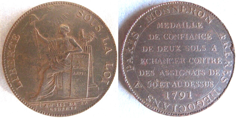Monneron 2 Sols à La Liberté Assise 1791 InéDit, Non RéPertorié Voir Descriptif