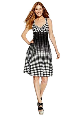 Calvin Klein Womens Dress 12 Black White Polka Dot Fit & Flare Sleeveless Cotton