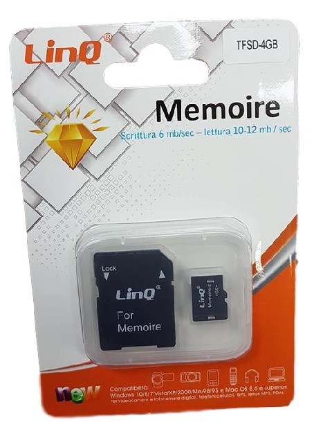 Scheda Di Memoria Memory Card TF Microsd 4GB + Adattatore Sd linq Tfsd-4gb