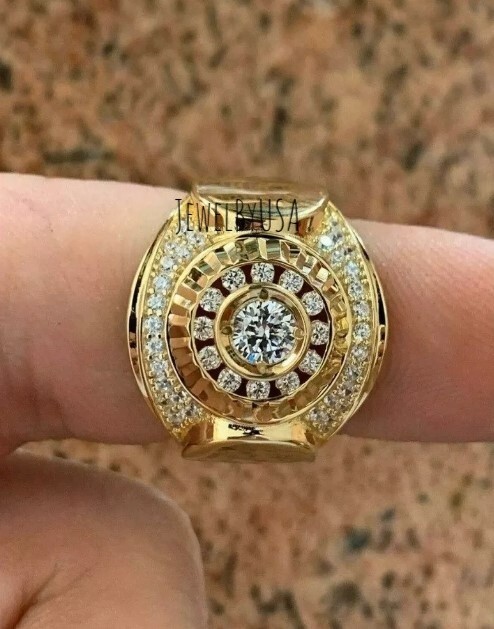 Pre-owned Nsg Vintage Men's Custom Bust Down Cluster Engagement Pinky Ring 2ct Real Moissanite In Yellow
