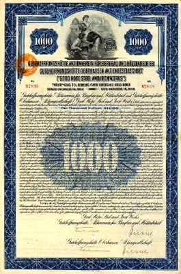 Letzte Gutehoffnungshütte Oberhausen gold bond 1925 +Kup. germany USA GHH Haniel