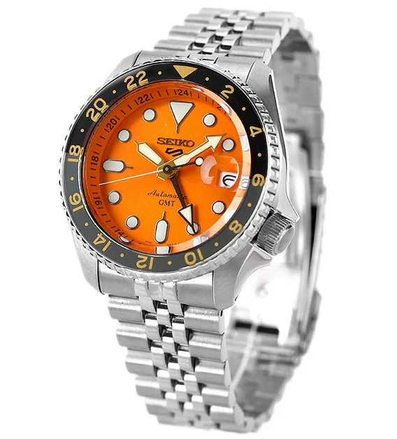 Pre-owned Seiko 5 Sports Automatic Men's Orange Dial Gmt Sports Watch Ssk005