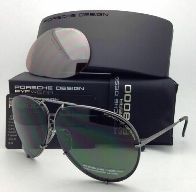 Pre-owned Porsche Design 8478c Sunglasses Gunmetal Frame With Interchangeable Lens 69mm In Green