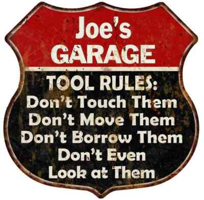 Joe's Garage Tool Rules Personalized Gift 12x12 Red Sign 211110027017