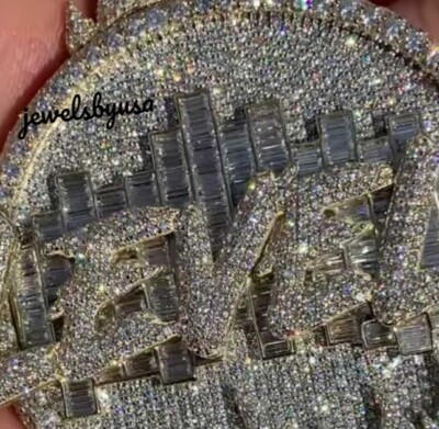 Pre-owned Nsg Men's 3.75ct Baguette Cubic Zirconia Studded 3d Customize Pendant 925 Silver In White