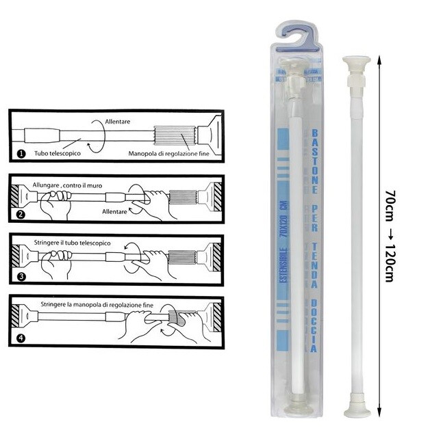 Bastone Barra Sbarra Per Tenda Tendaggi Allungabile da 70cm 120cm Bianco dfh