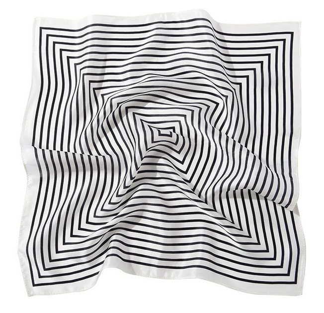 100% Silk 20" Square Scarf Women neckerchief Wrap striped black white MY1-1