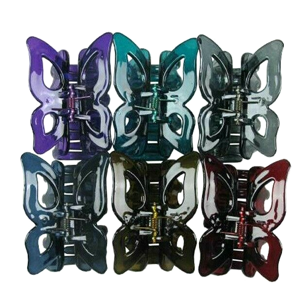 6 Pieces Korean Clear Butterfly Hair Claw Jaw Clip Clamp Comb Scallop Lots 2.5"