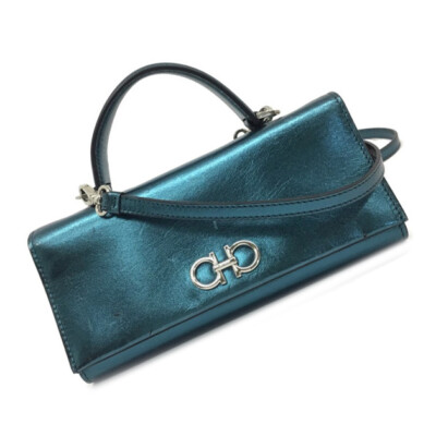 【希少】サルヴァトーレフェラガモ　ミニウォレット＆ポーチ　スカイブルー Salvatore Ferragamo Mini Top Handle Shoulder Wallet Bag