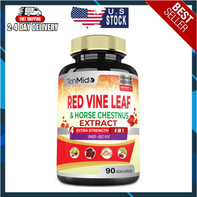 Red Vine Leaf Supplement Extract Horse Chestnut, Beet Root, Ginger, 90 Capsules