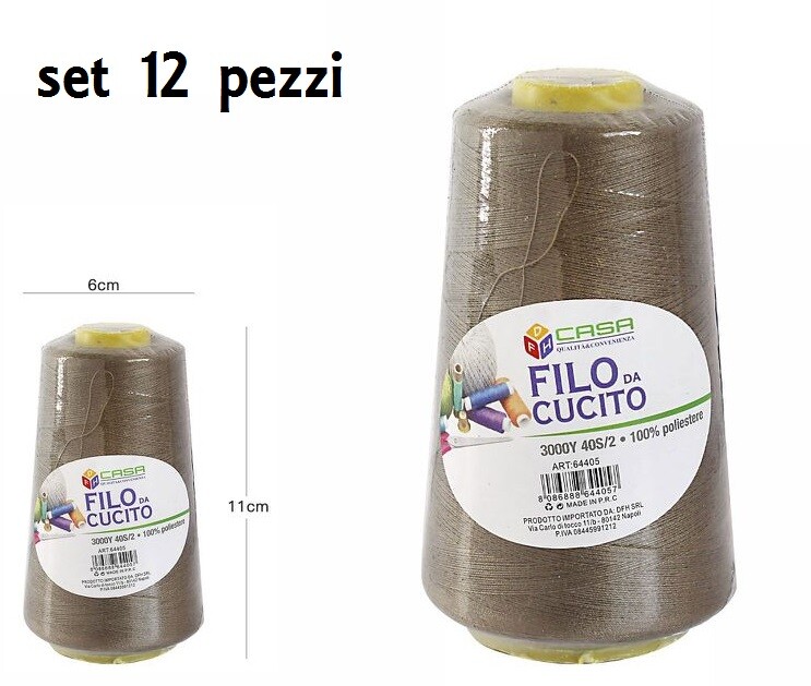 Set 12 Pz Filati A Cono Filo Poliestere Cucito 3000Y 40S/2 Marrone 64405-42 dfh