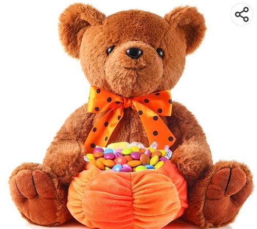 ZJoey Bear with Pumpkin Basket Plush Stuffed Teddy Bear Animal for Halloween