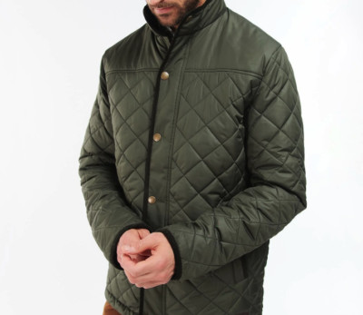 BARBOUR BRENDON Quilted Jacket w/ Leather Trim in Olive MSRP $290 Great Reviews