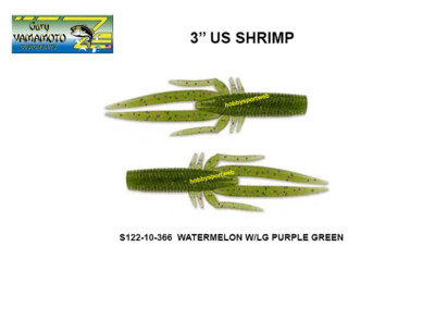 GARY YAMAMOTO 3'' US SHRIMP S122-10-366 WATERMELON PRL GRN 10 PZ SPINNING B.BASS
