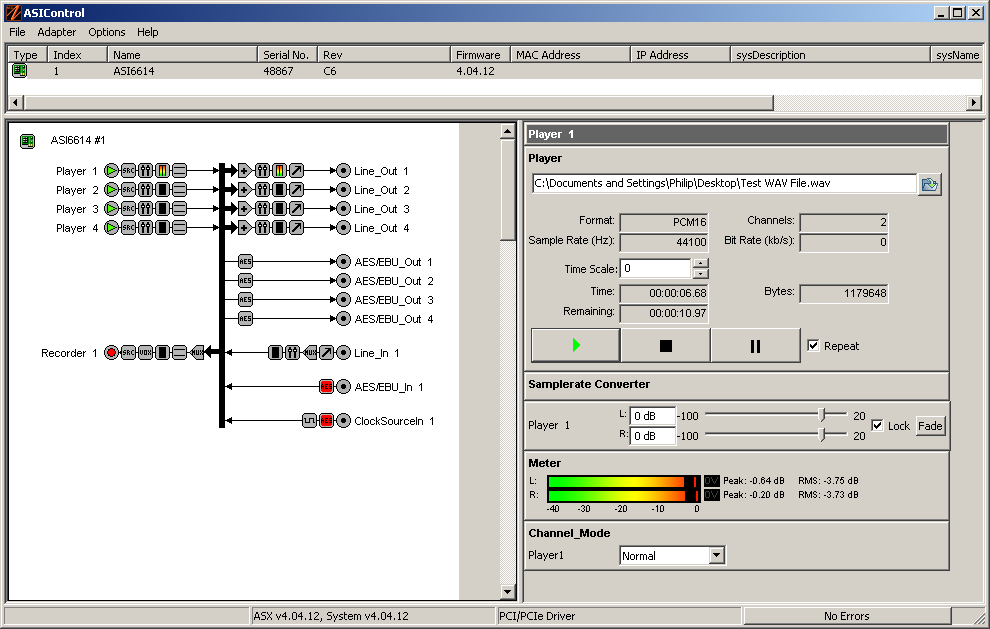 AudioScience ASI6614 Broadcast Multichannel PCIe AES Digital Sound Card Balanced