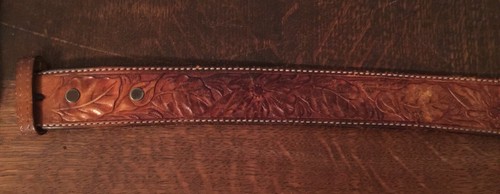 Vintage HAND TOOLED Belt Rare 70s 80s Original LEATHER Tony Belt Buckle
