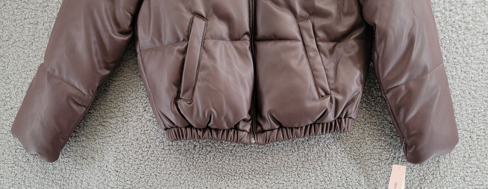 AQUA Faux Leather Puffer Jacket Women's XS Maroon Side Pockets Zip Closure L/S - Picture 4 of 16