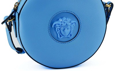 Pre-owned Versace Blue Calf Leather Round Disco Shoulder Bag