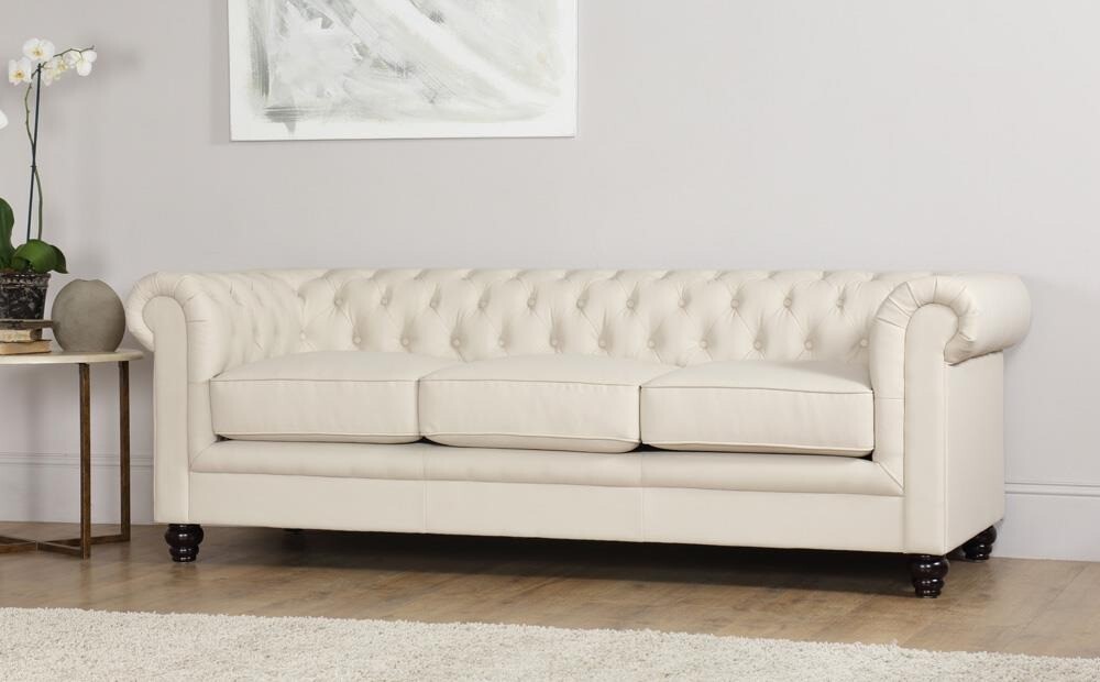 Hampton Chesterfield 3 seater sofa ivory/white with footrest in