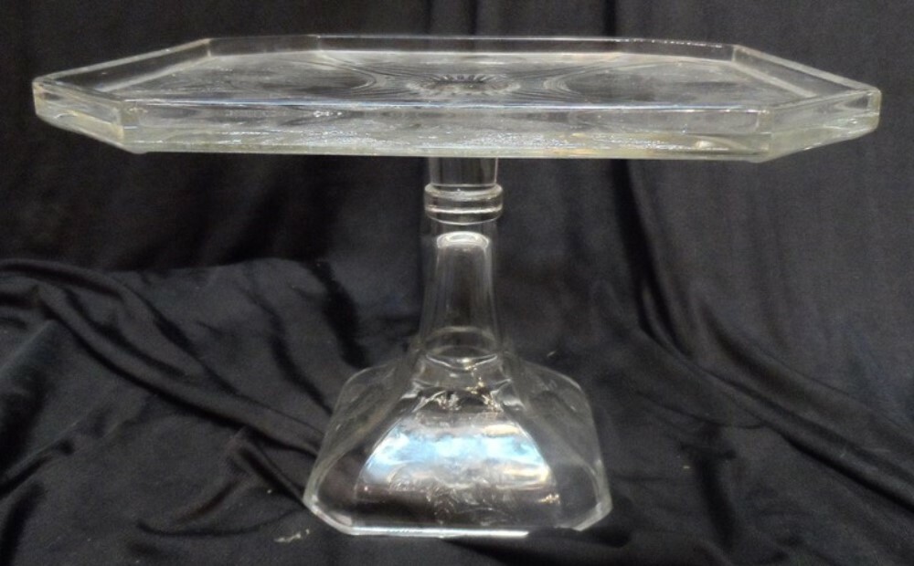 8 Sided Rose Sprig Pattern Glass Pedestal Cake Stand Campbell Jones, Co 1886