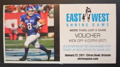 Shrine Annual East West All Star Game Ticket Stub Voucher 1/22 2011 Evan Royster