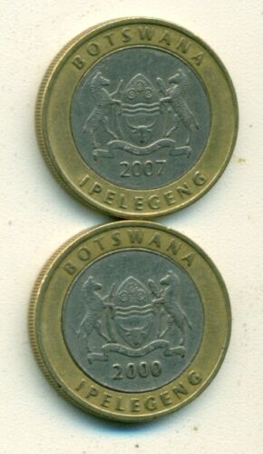 2 BI-METAL 5 PULA COINS from BOTSWANA DATING 2000 & 2007