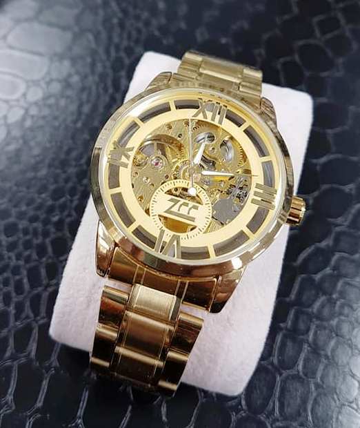 Orologio Da Polso Zcc Romani Uomo Automatico Meccanico Casual Oro Dorato lac