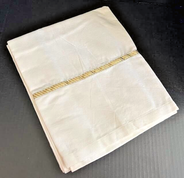 New World Market Tablecloth, Ivory  with Gold/Silver Trim, 54”x 72”