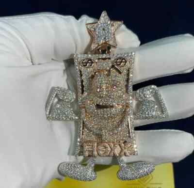 Custom Cartoon Pendant 14K Two Tone Gold Plated Silver 3.60 Ct Real Moissanite
