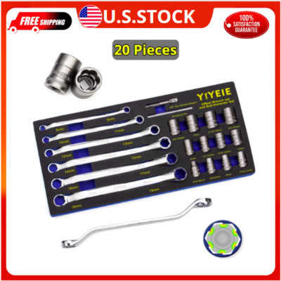 20Pcs Combo Bolt Extractor Kit 6-Point Offset Extractor Wrench Set 6Pcs Metric