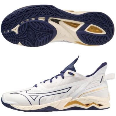 Mizuno Handball Shoes WAVE MIRAGE 5 White/Navy/Gold X1GA2350 43  (US 6-11)