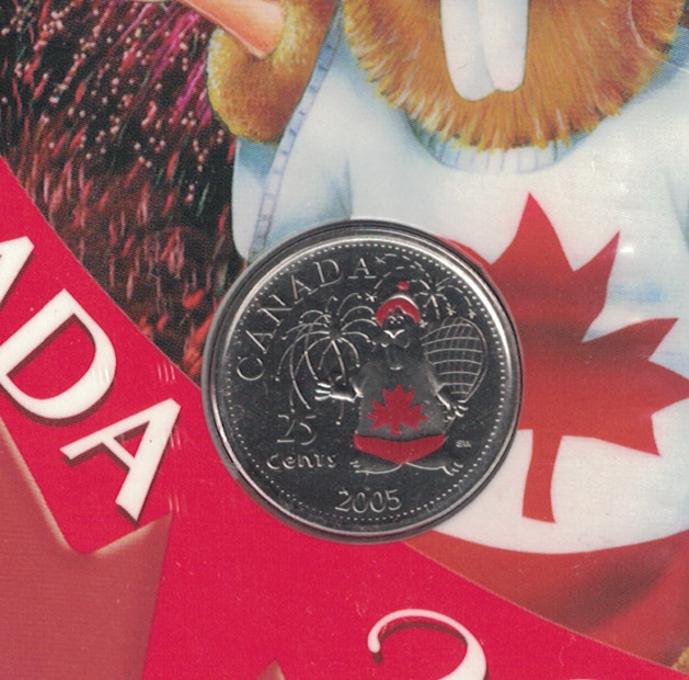 CANADA 2005 25 Cent coloured quarter Canada day beaver