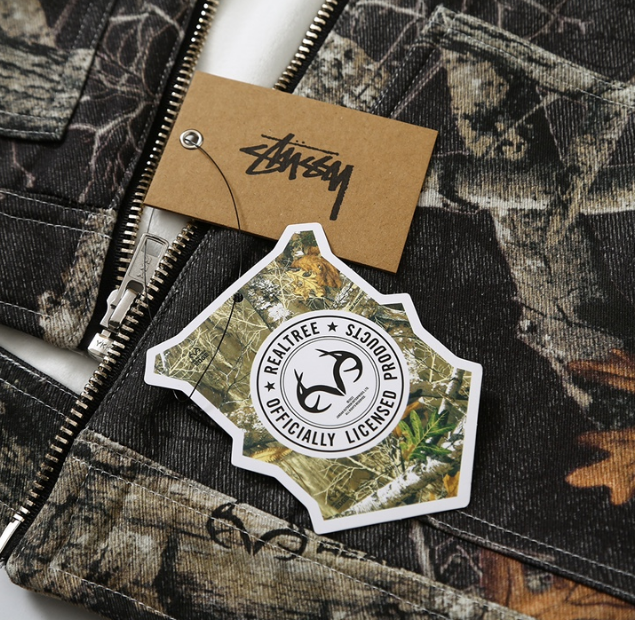 Pre-owned Stussy Men's Camouflage Maple Leaf Print Denim Cargo Jacket Size (s-xl) In Multicolor