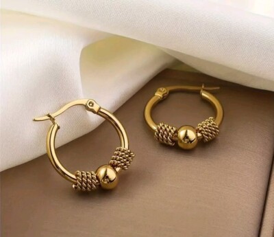 Aretes Elegantes De Argollas Hipoalergénicos  Acero Inoxidable Chapado Oro 18k