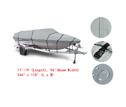17-19ft 600D Oxford Fabric Waterproof Boat Cover with Storage Bag Gray