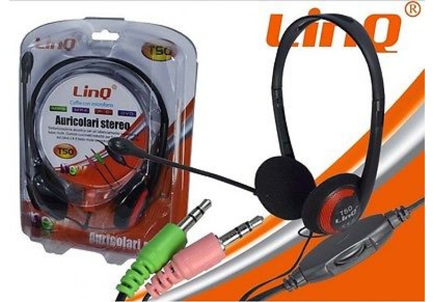 Cuffie Con Microfono Stereo Per Pc Notebook Skipe Msn Jack 3.5 Linq T50