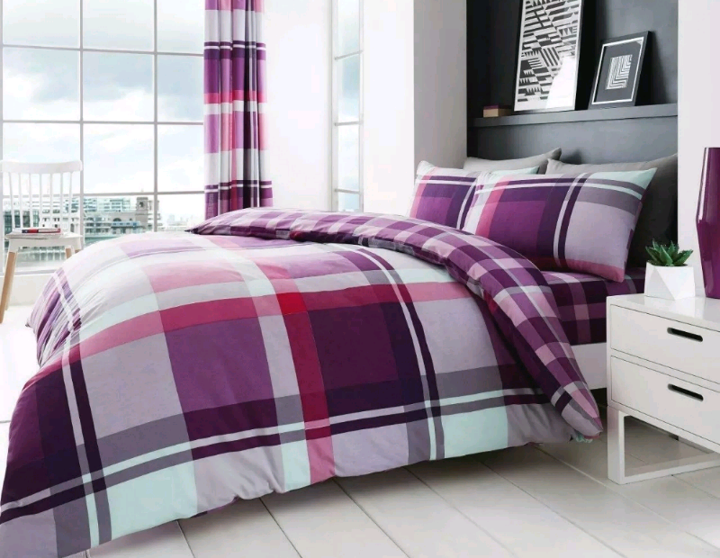 Purple Tartan Check Reversible Duvet Cover Set in Glasgow Gumtree