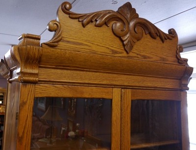 Barrel Front Oak Desk with Bookcase