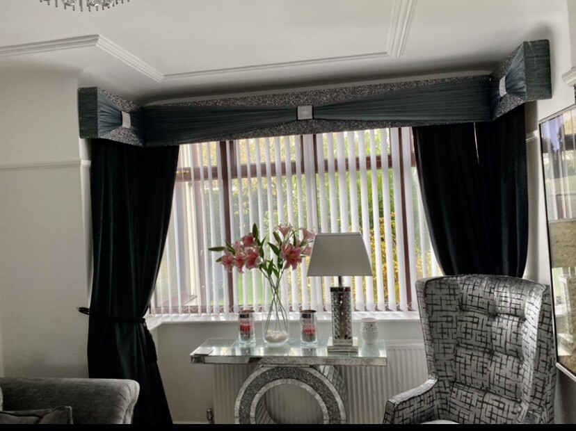 Curtain box pelmet for bay window bling black grey sparkle in