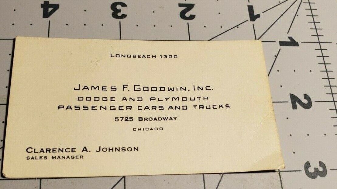 1930's James F. Goodwin Dodge and Plymouth Business card, Chicago Illinois