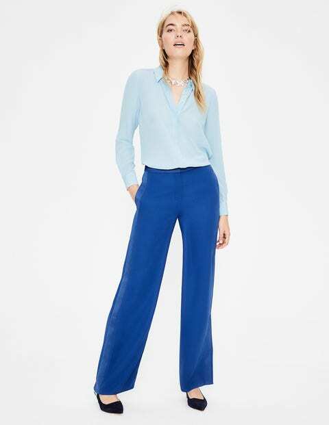  Широкие брюки BODEN Cobalt Blue Exeter в атласную полоску по бокам, 12 р. в США, L = 16 р. в Великобритании