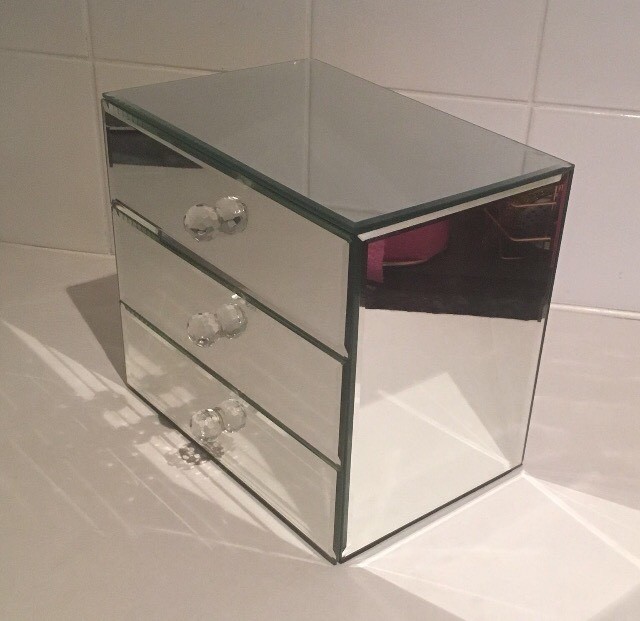 3 Drawers Mirror Mirrored Glass Jewellery Trinket Box