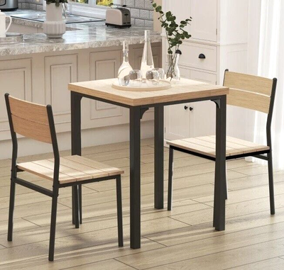 Small Kitchen Table and 2 Chairs Industrial Dining Compact Space Saving Bistro