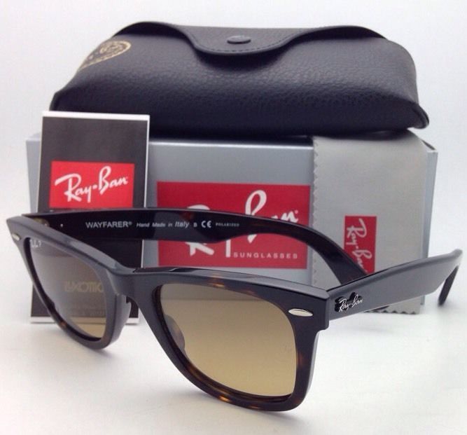Pre-owned Ray Ban Sun Classic Wayfarer Rb 2140 902/m2 Dark Havana W/brown Grad Polar 50mm In Brown Gradient Polarized