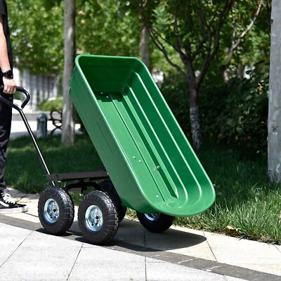 Garden Carts Yard Dump Wagon Cart Lawn Utility Cart Outdoor Steel Heavy Duty