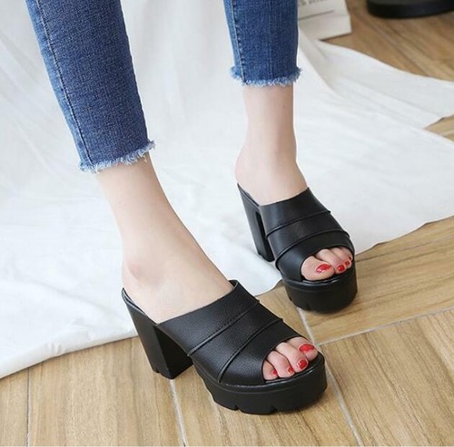 Sommer Damenschuhe Plateauschuhe Hoher Blockabsatz Peep Toe Pantoletten Sandalen
