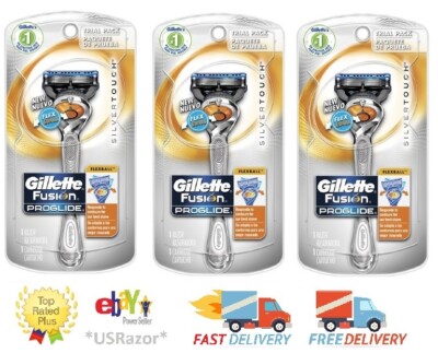 3 Gillette Fusion Proglide Flexball Razor Blade handle Manual Shaver SilverTouch